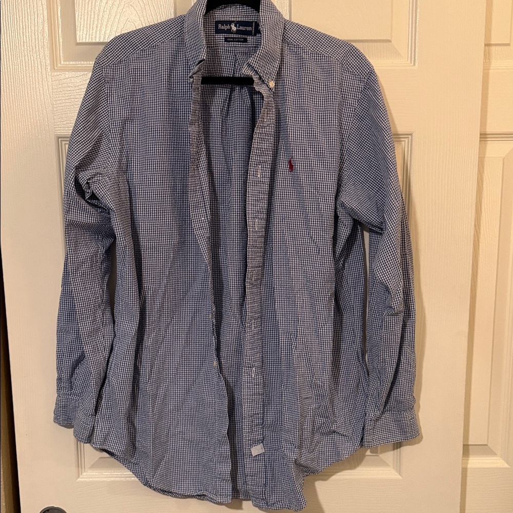 Ralph Lauren Blue, 100% cotton button-down shirt.